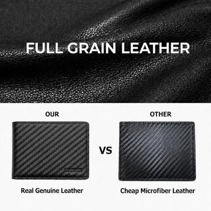 Wallet for Men Slim RFID Blocking Genuine Leather Bifold Mens Wallet - color: Carbon Fiber Black