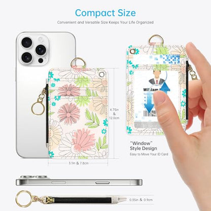 2-in-1 ID Badge Holder & Lanyard Wallet，Cute Zippered Pouch Flowers - color: Flowers