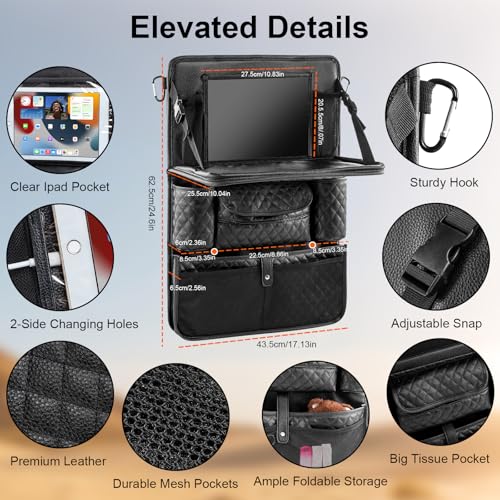 Car Backseat Storage Organizer, 11 PU Leather Pockets & Foldable Table Try