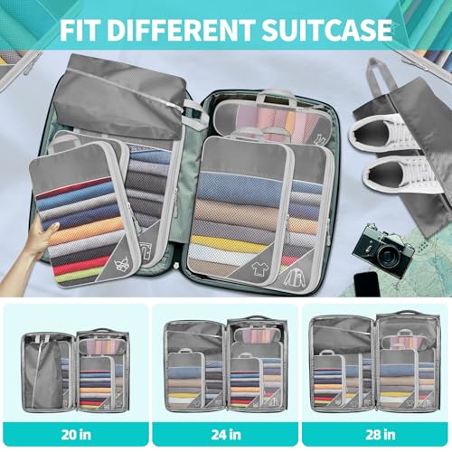 6 Set Compression Packing Cubes for Travel - Compressible, Lightweight, and Space-Saving Packing Cubes, Travel Accessories Luggage Suitcase Backpack for Men Women (Grey) - color: Grey