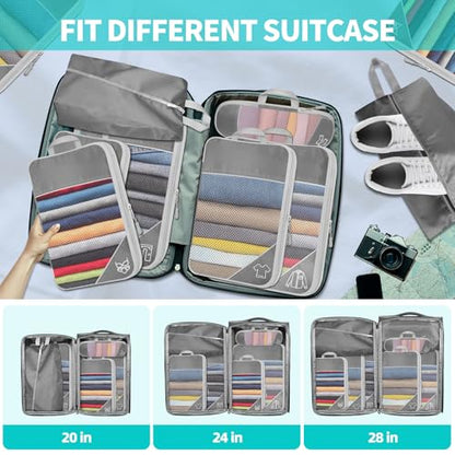 6 Set Compression Packing Cubes for Travel - Compressible, Lightweight, and Space-Saving Packing Cubes, Travel Accessories Luggage Suitcase Backpack for Men Women (Grey) - color: Grey