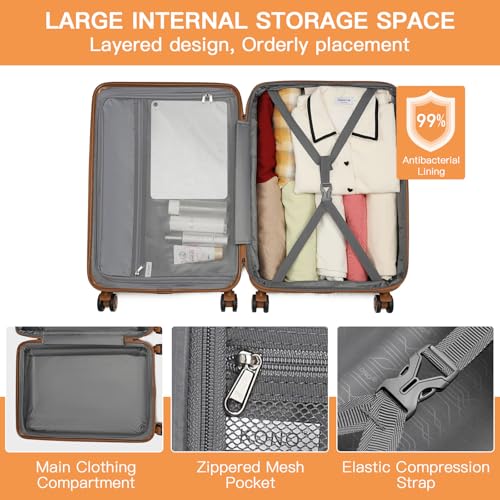 Kono 24 Inch Expandable Checked Luggage with Spinner Wheels TSA Lock Cream - color: Cream White, size: 24"
