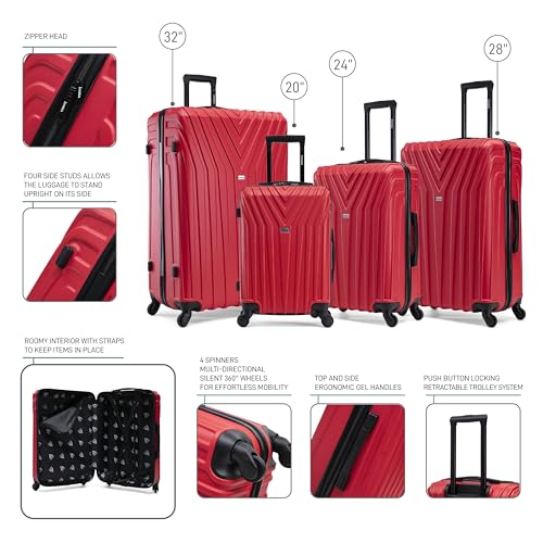 InUSA VASTY Luggage with Spinner Wheels | Durable Lightweight Hardshell Suitcase, Travel Sets with Handle and Trolley | (20in, 24in, 28in, 32in) 4 Pieces Luggage Set | Red - color: Red, size: 4-Piece Set (20, 24, 28, 32 Inch)