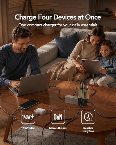 MFish 140W USB C Charger Block, 4-Port PD 3.1 GaN Laptop Charger, Grey - color: 140W-Grey