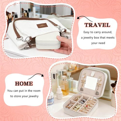 Travel Jewelry Case,Small Jewelry Box with Mirror,Gift for Girls Women - color: White-5pcs