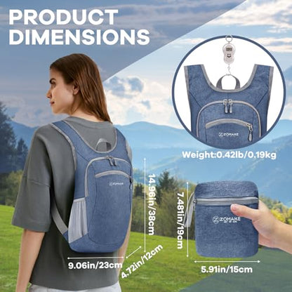 ZOMAKE Lightweight Packable Backpack, 10L Small Foldable Daypack for Hiking - color: Navy Blue, size: 10L