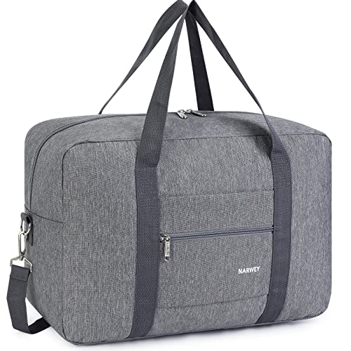 Narway Personal Item Travel Bag, Carry on Foldable Duffle Bag for Women Men - color: ZA-Thick Grey