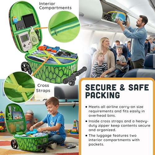 Kids Ride-On Suitcase Scooter, Carry-On Luggage, Ages 4+ - style: Turtle Ninja