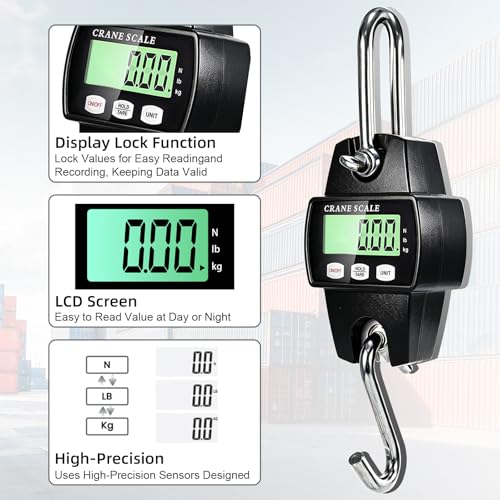 Digital Hanging Scale, 1100lb/500kg Crane Scale, Handheld - color: Black-1100lb