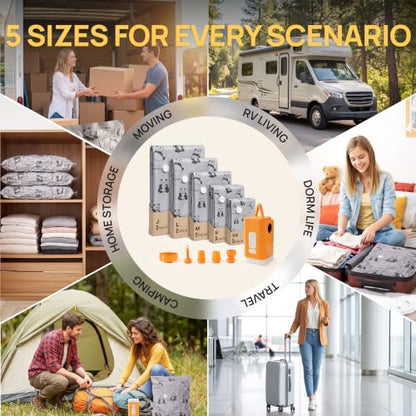 Vacuum Storage Bags with Cordless Pump for Travel & Clothing