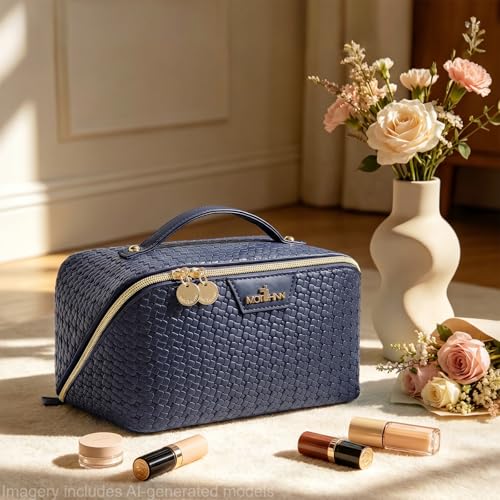 Travel Makeup Bag for Women: 3 Pcs Set Vagen Leather Cosmetic Bag - color: 02Blue