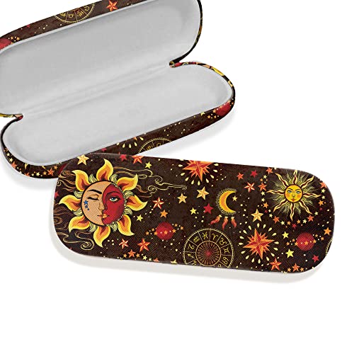 WIRESTER Hard Shell Eyeglasses Case, Clamshell Sunglasses Holder Protective Cover with Microfiber Cloth - color: Celestial Sun Moon and Stars