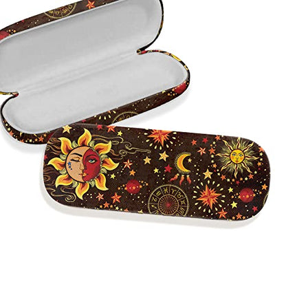 WIRESTER Hard Shell Eyeglasses Case, Clamshell Sunglasses Holder Protective Cover with Microfiber Cloth - color: Celestial Sun Moon and Stars