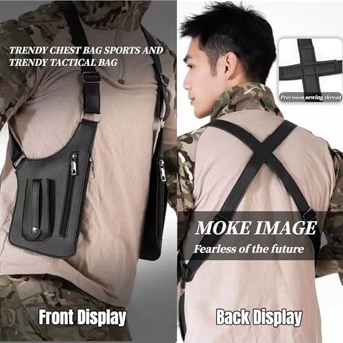 Tactical Double Shoulder Armpit Bag,Anti-Pickpocket Hidden Strap Wallet,Adjustable Leather Armor Crossbody Pack Multi-Pocket (Brown) - color: Brown
