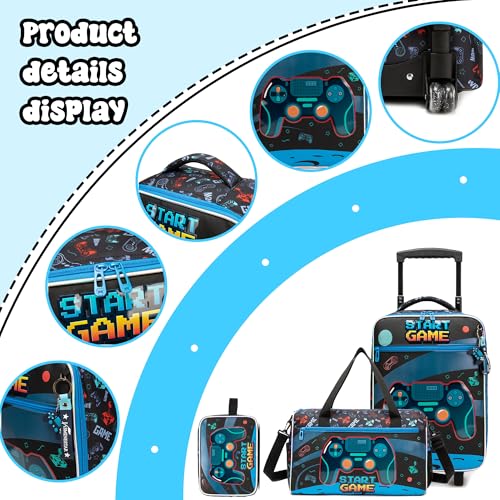 Kids Luggage Sets with Wheels Boys Travel Softside Suitcases 16" Carry on Suitcase with Duffle Bag Boys Luggage Sets Airline Approved - color: Game