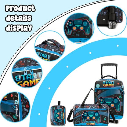 Kids Luggage Sets with Wheels Boys Travel Softside Suitcases 16" Carry on Suitcase with Duffle Bag Boys Luggage Sets Airline Approved - color: Game