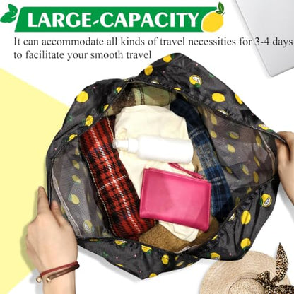 Travel Bag Carry on Duffel Bag Foldable Luggage Spirit Airlines Personal Item Bag Sports Gym Bags Weekender Overnight Bag Nylon Travel Duffel for Women (Lemon) - color: Black