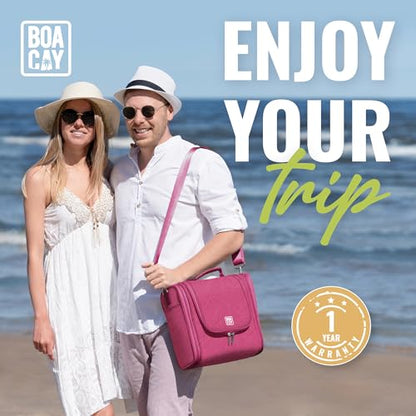 BOACAY Extra Large Hanging Travel Toiletry Bag for Women and Men, Makeup Bag - color: (X-Large) Cerise Pink - Gray Interior