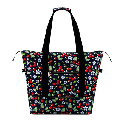Expandable Duffel Bag for Women with Trolley Sleeve/Wet Pocket Weekender Travel Tote Large Carry On Overnight Luggage - color: Cherry