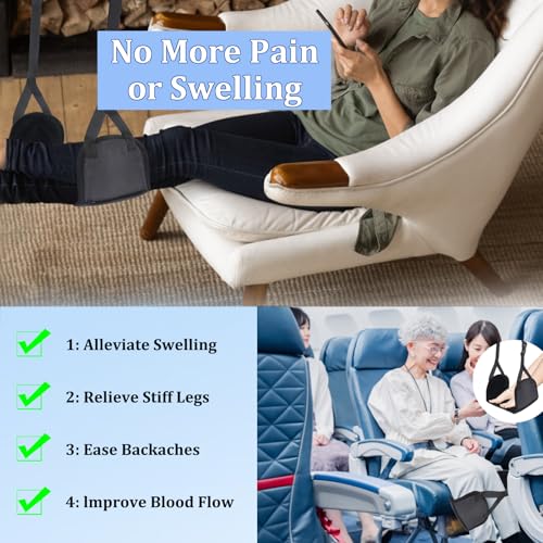 Airplane Travel Foot Hammock Made with Premium Memory Foam, No Collapse Airplane Footrest with Extended Adjustment Strap, Foot Hammock & Portable Plane Leg Rest, Provides Relaxation and Comfortable