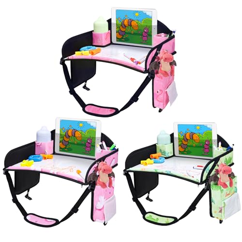 Kids Travel Tray for Toddler Car Seat, Road Trip Activities for Kid - color: 2Pink/Green-3PCS