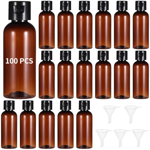 Lnrueg 100팩 56.7g(2온스) 플라스틱 빈 여행용 병, 플립 캡 포함, 브라운. - color: 브라운.