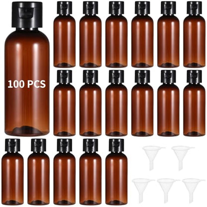 Lnrueg 100팩 56.7g(2온스) 플라스틱 빈 여행용 병, 플립 캡 포함, 브라운. - color: 브라운.