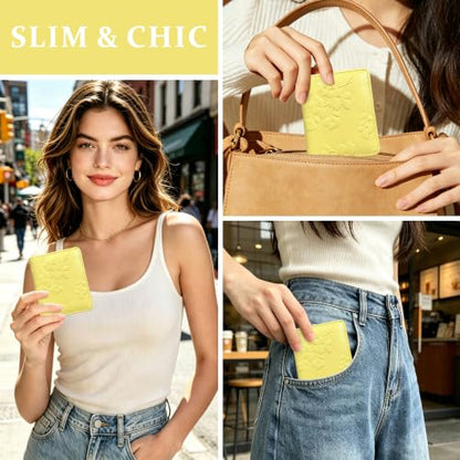 Small RFID Womens Wallet Travel Bifold Compact Slim thin Credit Card Holder - color: Yellow