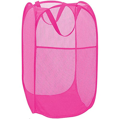 Deluxe Strong Mesh Pop up Laundry Hamper Basket with Side Pocket for Laundry Room, Bathroom, Kids Room, College Dorm or Travel Blush - color: Blush