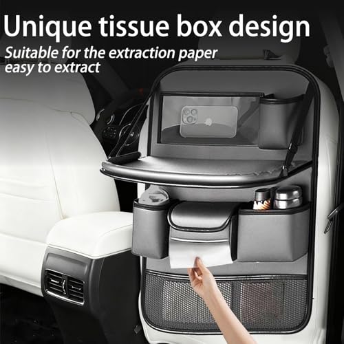 2 Pack Leather Car Seat Back Organizer with Foldable Tray Table, Backseat Car Organizer with Tablet Pocket, Cup Holders, Tissue Pocket, Mesh Pockets, Kick Mat Gray - color: Gray