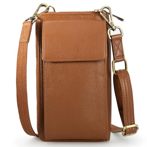 BULL GUARD Crossbody Bag for Women, Leather Phone Wallet Purse with Adjustable Anti Theft Strap & RFID Blocking 12 Card Slots - color: Xtraroom in Rich Mocha Brown