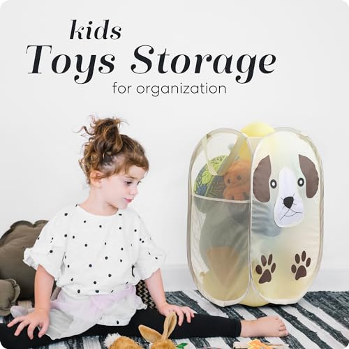 Pop Up Laundry Hamper, Cute Puppy 71L Collapsible Mesh Basket with Handles - color: Puppy, 1-PACK