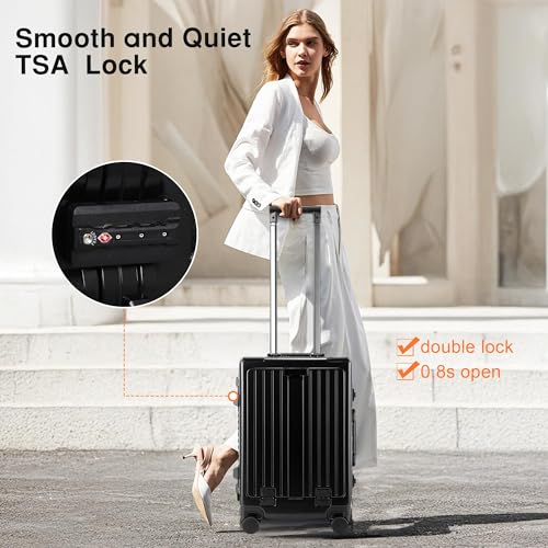 VentureVault Zipperless 24 Inch Luggage With Wheels,Aluminum Frame, Black - color: Black, size: 24 inch