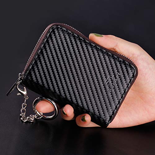 FurArt Zipper Wallet Women RFID Credit Card Holder keychain Wallet | ID Window RFID Blocking Compact Small business 15/16 slots - color: Carbon Fiber Black