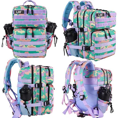 LHI Tactical Military Backpack for Men and Women 25L/35L Army Assault Pack Bag Small Rucksack with Bottle Holder - color: 25l-pgy Camo, size: Small