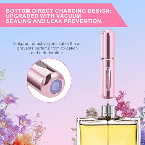 5 Pack Travel Perfume Bottle Refillable with View Window, 5ml Mini Spray Bottles for Perfume, Leak Proof Empty Atomizer Set（Light Blue，Bright Silver,Rose Red,Bright Green,Bright Purple） - color: Light Blue,Bright Silver,Rose Red,Bright Green,Bright Purple