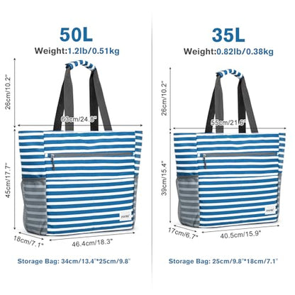 G4Free Beach Bag, Waterproof Sandproof Large Capacity Foldable for Women - color: Navy Stripe, size: 35L