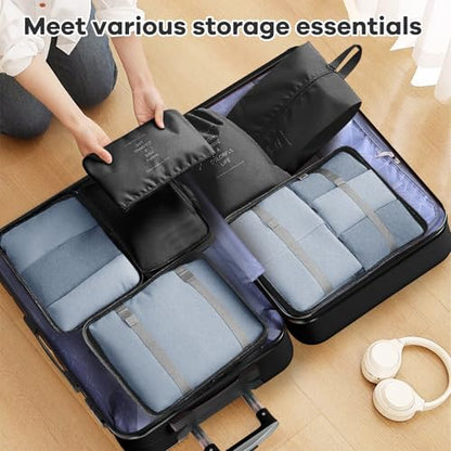 AnyZip Luggage Sets 10 Piece Hardshell Suitcase Set PC ABS Lightweight Travel Suitcases with 4 Double Spinner Wheels TSA Lock 20 24 28 Inch with 7 Storage Bags Black - color: Black, size: 10 piece set (20/24/28 & 7 bags)