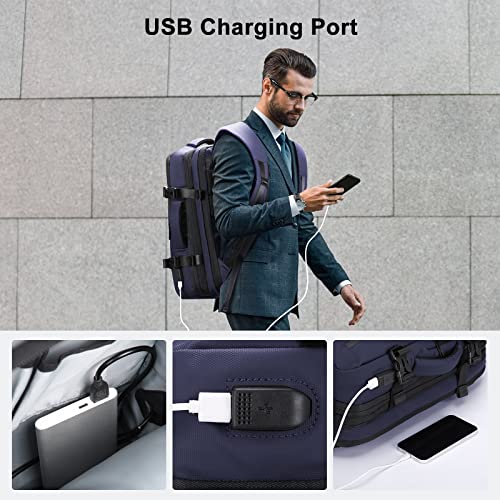 HOMIEE 40L Expandable Carry on Backpack Fit 15.6 Inch Laptop for Travel - color: Blue