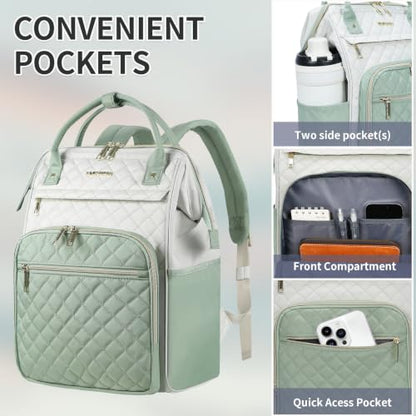 EMPSIGN 17 Inch Laptop Backpack for Women, Beige-Light Green - color: Beige/Light Green