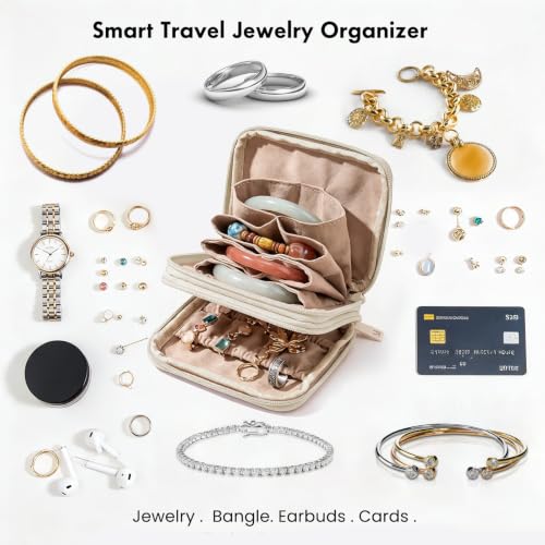 Double-Layer Travel Jewelry Pouch for Bangle, Necklaces, Rings (Beige) - color: Beige
