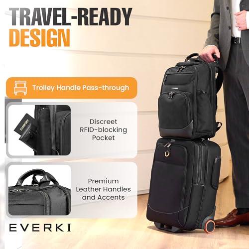 EVERKI Onyx Business Travel Backpack with Laptop Compartment, Black - 25 L - color: Black, size: 25 Liters