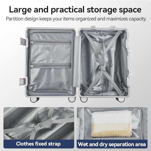 24 Inch Aluminum Frame Luggage with Front Pocket, White - color: White, size: 24 Inch