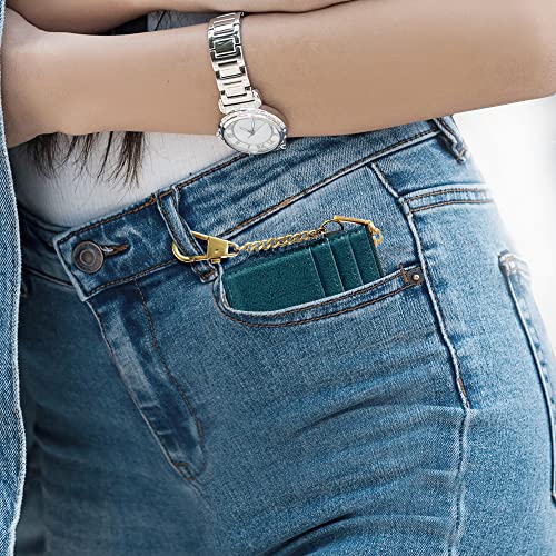 SEAVILIA Credit Card Holder Small Keychain Wallet for Women RFID Blocking - color: Peacock Blue