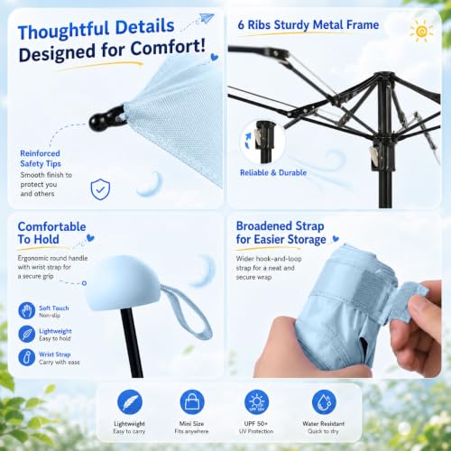 BAODINI Mini Travel Umbrella with UV Sun Protection, Compact Pocket-Size - color: A-1-Light Blue
