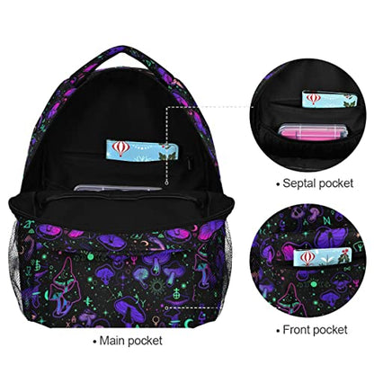Magic Mushrooms Moon Stars Witch Boho Backpack School Bookbag Lightweight Laptop Backpack for Men Women Kids - color: Mushrooms