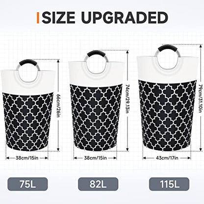 Large Laundry Basket, 115L Tall Collapsible Hamper with Handles, Black - color: Black, size: 115l