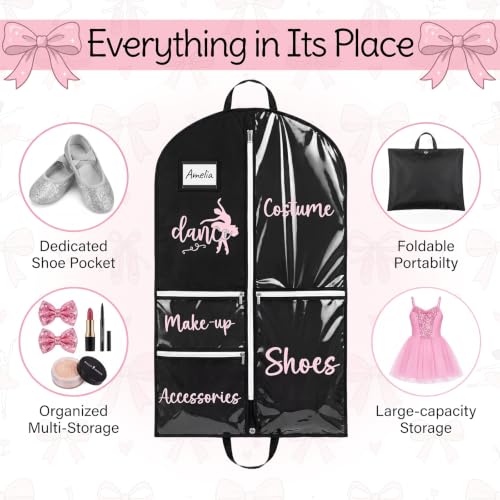 Klyyo 6 Pack 40'' Dance Costume Garment Bag for Dancers Foldable Pocket