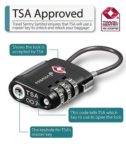 Fosmon TSA Approved Cable Luggage Locks, 3 Digit Combination, 1 Pack - style: 3 Digit black 1 pack