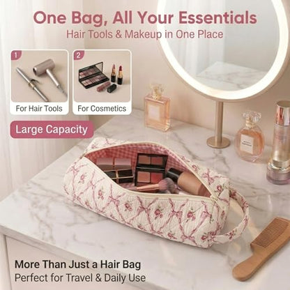 Bow Floral Hair Tools Bag Compatible with Dyson Airwrap Shark FlexStyle - color: Bow & Floral Print